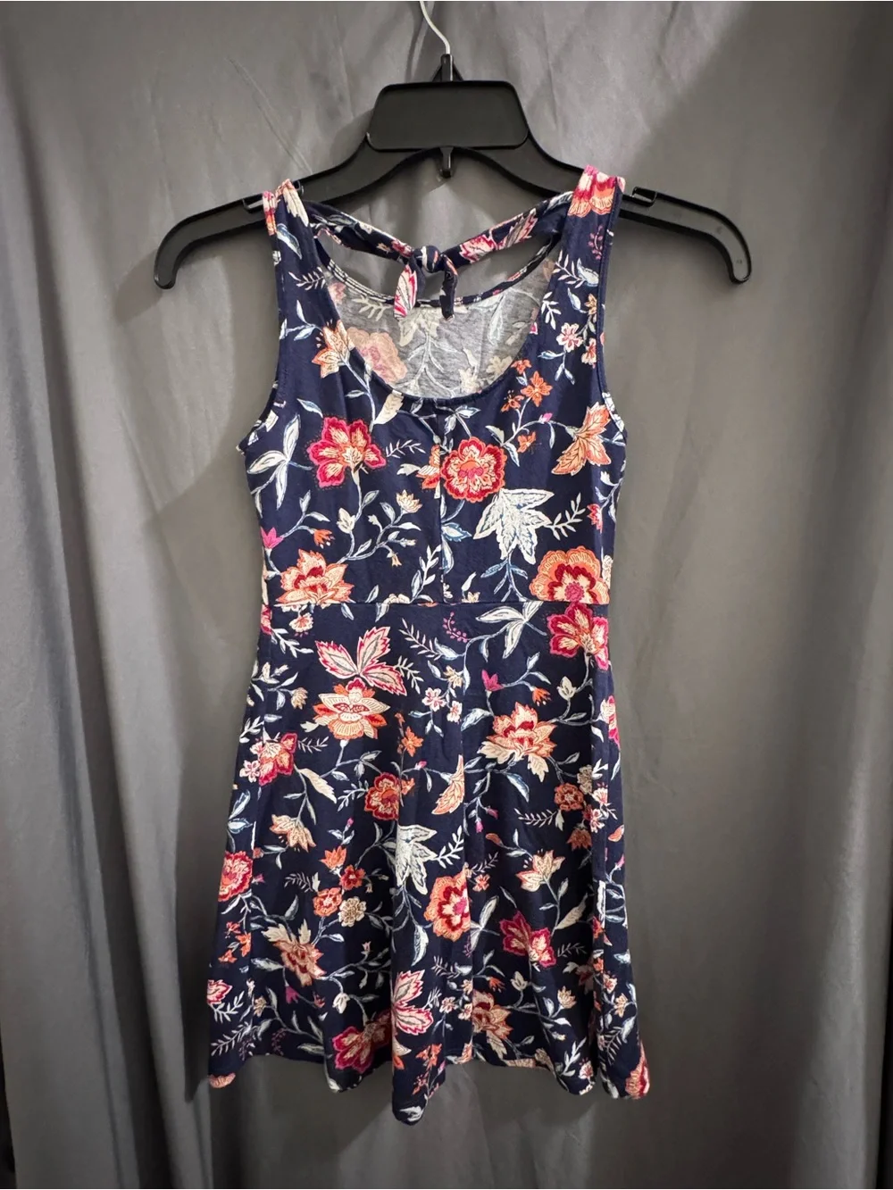 Old Navy Navy Floral Fit-and-Flare Dress with Pink and Orange Blooms-0038